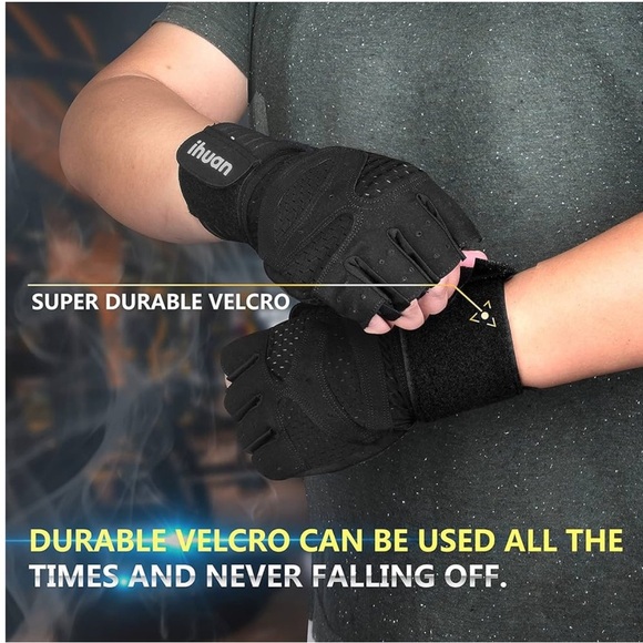 ihuan Ventilated Weight Lifting Gym Workout Gloves with Wrist Wrap Support - Picture 2 of 9